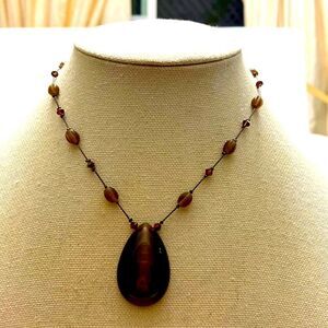 dabby reid brown color tear shape pendent extender pewter color chain new